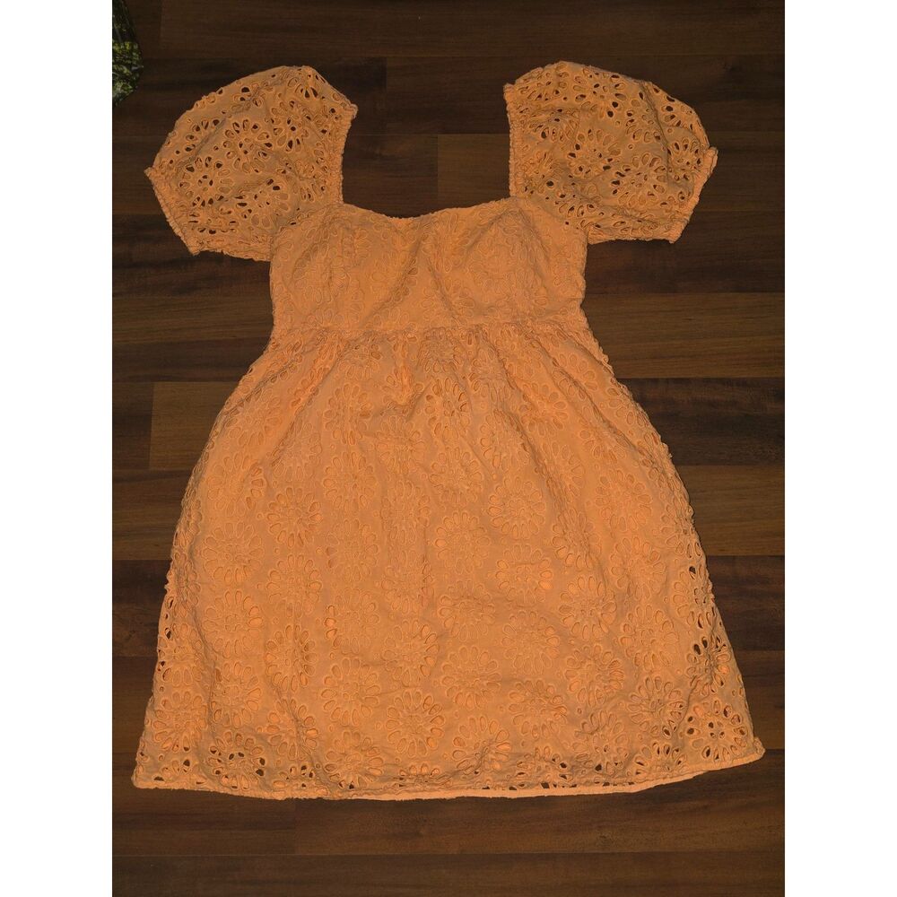 Lilly Pulitzer Kay Babydoll Dress Womens 4 Cantaloupe Eyelet Puff Sleeve